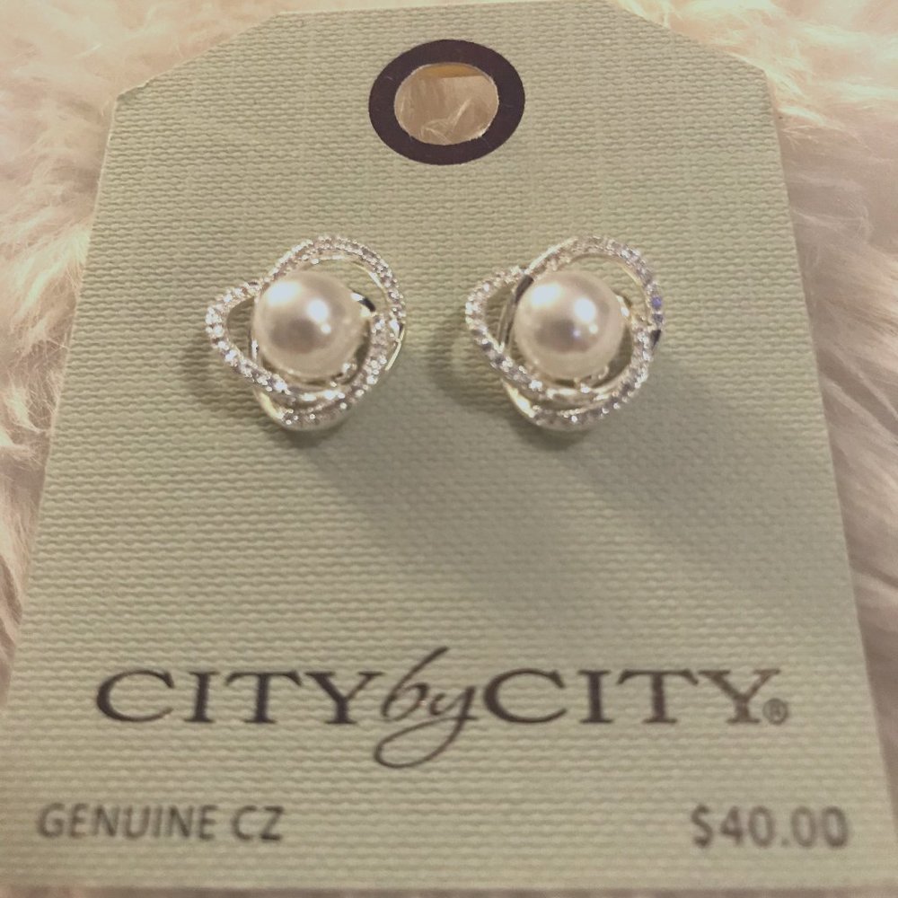 NWT Genuine CZ and Simulated Pearl Earrings